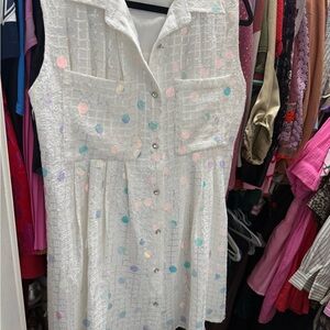 QUEEN OF SPARKLES White Mini Dress with Pastel Accents